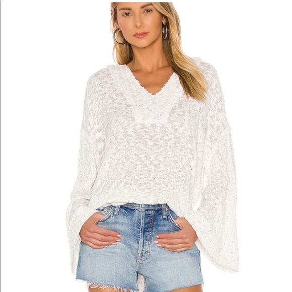 Free People Tops - Free People Baja Babe Hacci Pullover Hooded Flute Sleeve Top Sweater
